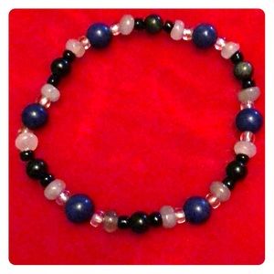 Blue Jadeite & Clear Quartz bracelet 19cm, stretch